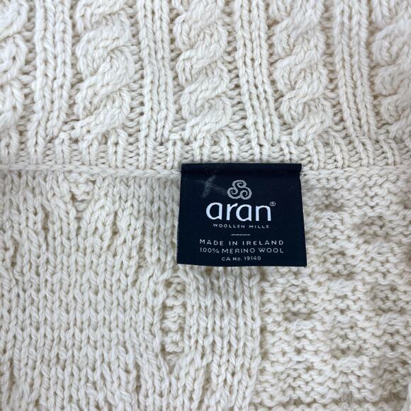 Clan Aran Women's S Cream Merino Wool Patchwork Knit Cardigan Collar Button - Picture 9 of 11